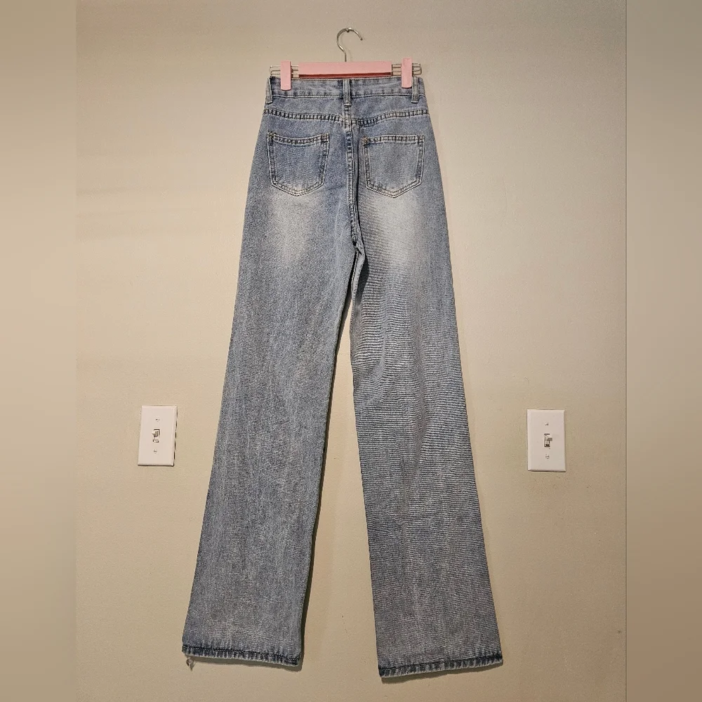 Kittenish Hise Rise Wide Leg Split Hem Retro Denim Jeans Jessie James De… - Picture 7 of 12